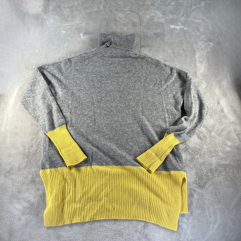 TJX Europe Cashmere Turtleneck Sweater XL Gray Yellow Colorblock Transitional - Picture 3 of 10